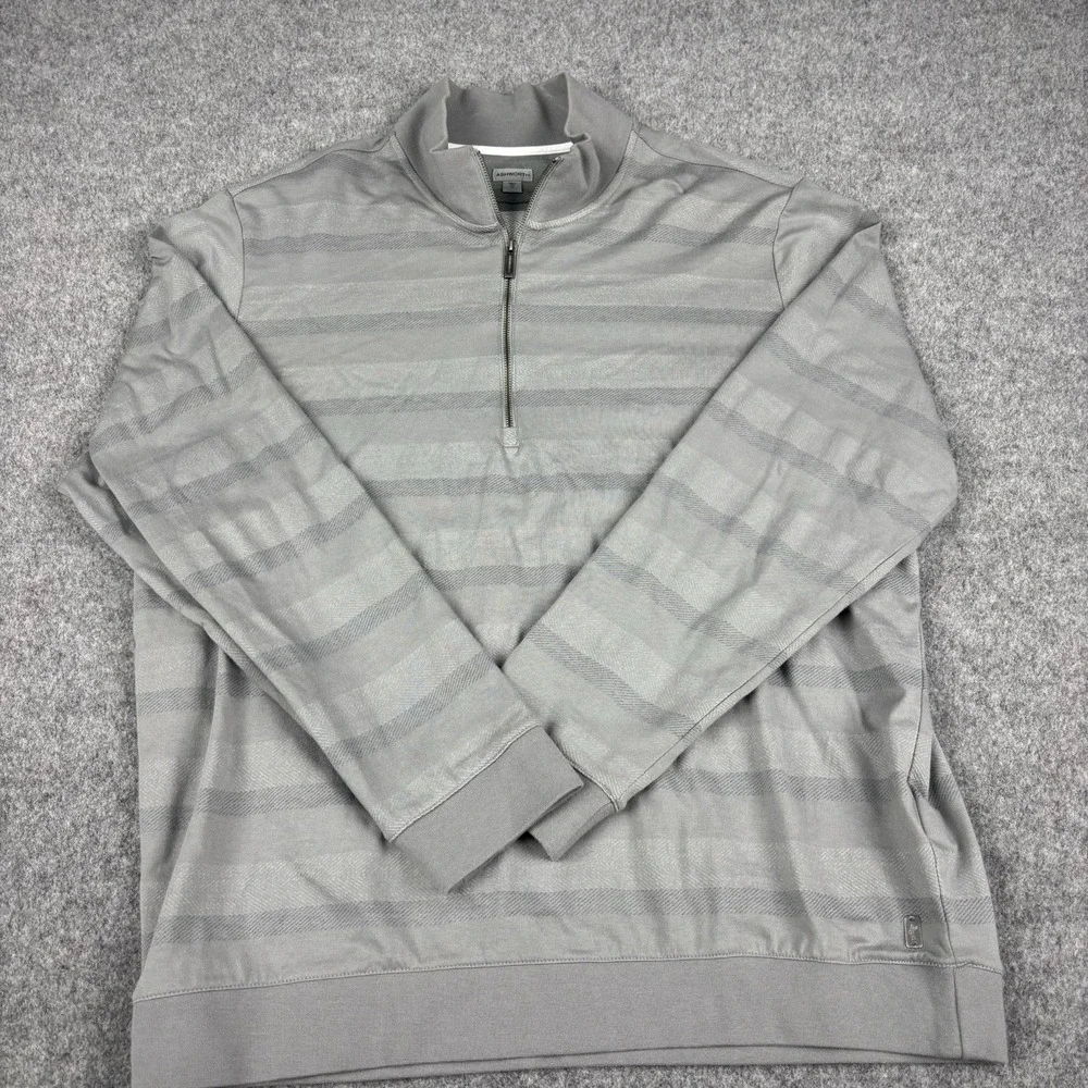 Ashworth Quarter Zip Pullover Mens XL Gray Striped Golf Sweater Cotton‎ Blend